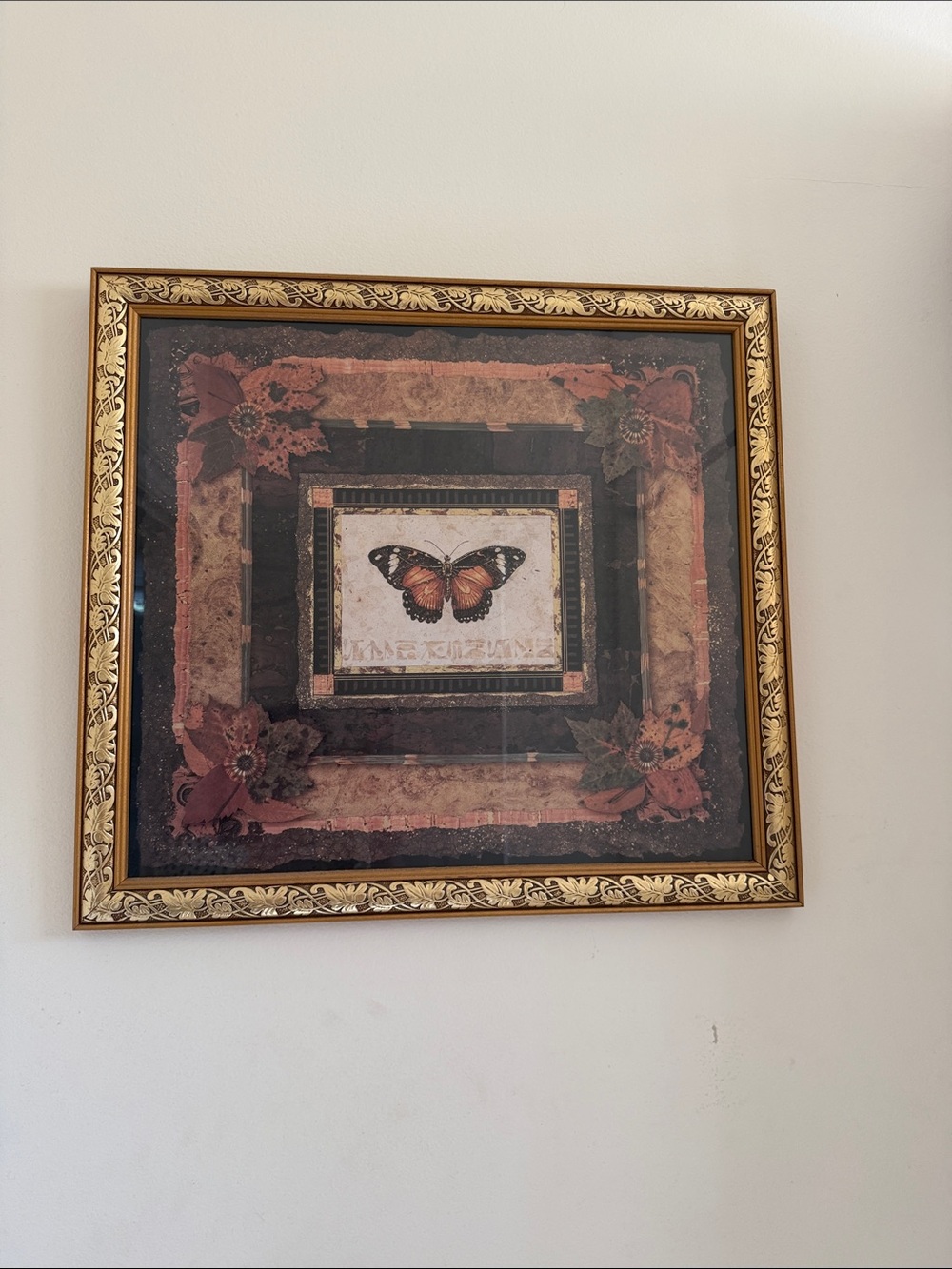 Butterfly Framed Wall Art - Gold Frame with Warm Tones